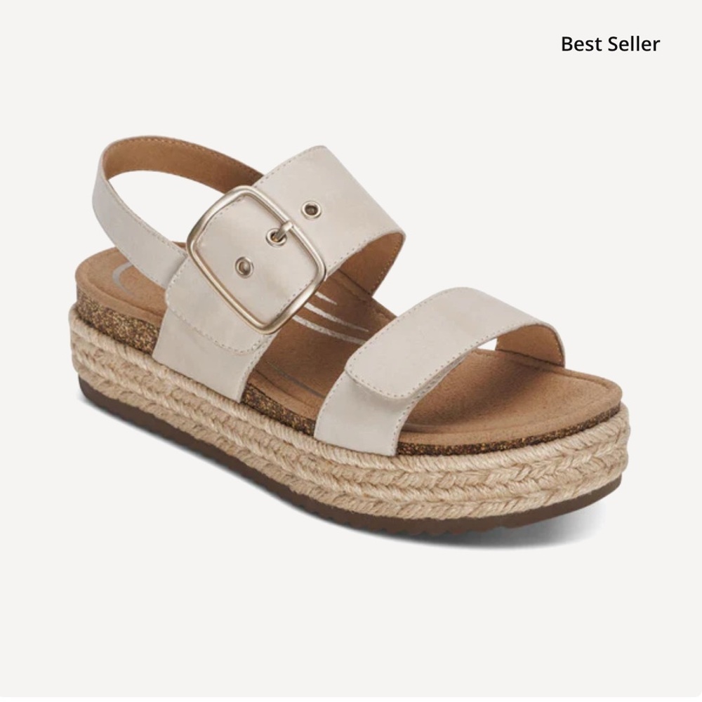 ☀️ Women's AETREX VANIA Cream Espadrille Sandals Size 40/ US 9 EUC